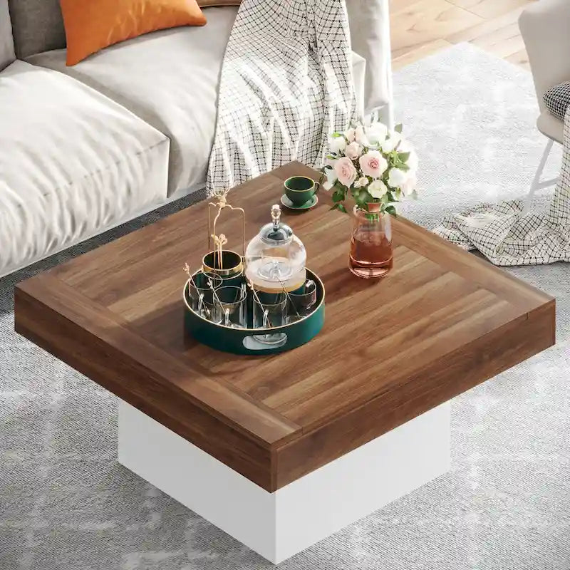 Table basse LED carrée de style rustique en bois composite pour salon