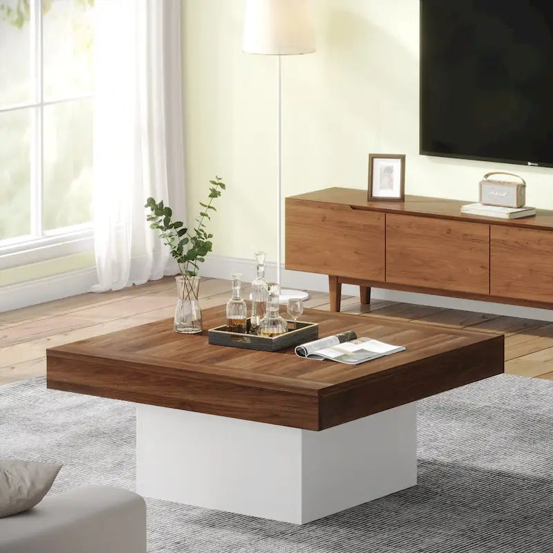Table basse LED carrée de style rustique en bois composite pour salon