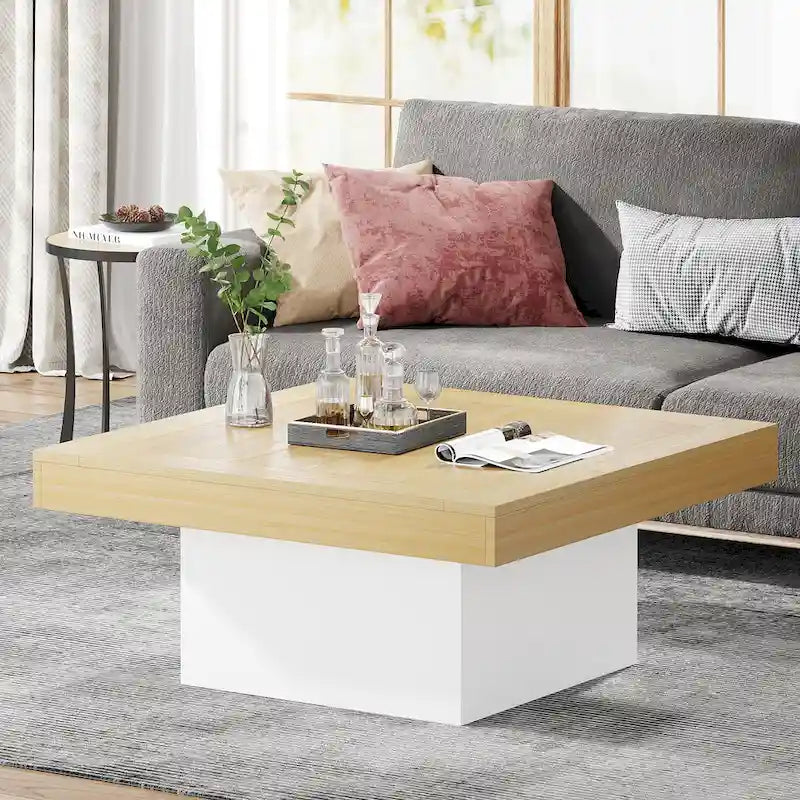 Table basse LED carrée de style rustique en bois composite pour salon