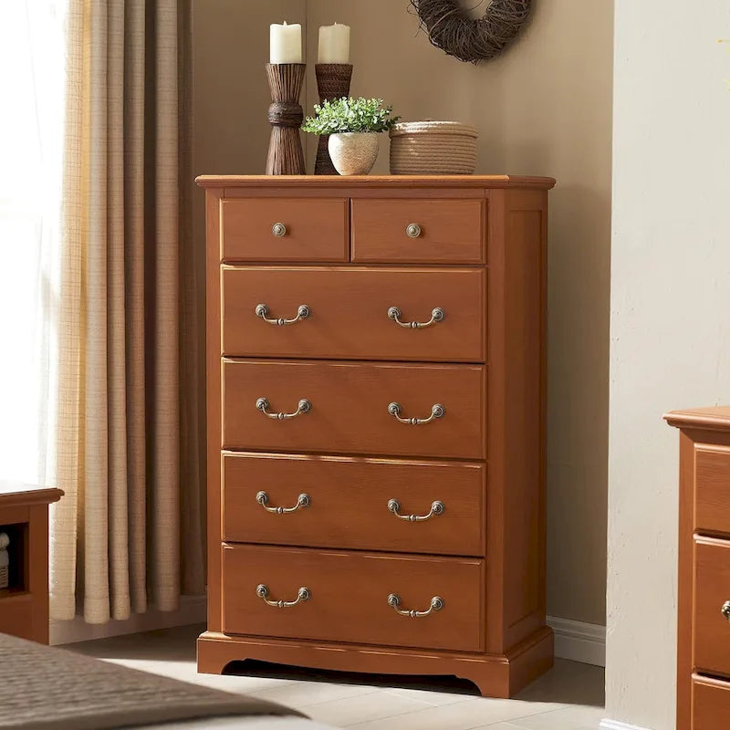 Commode en bois vintage à 6 tiroirs, commode de rangement rustique
