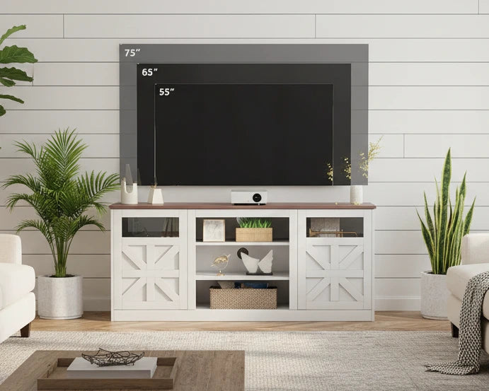TV Stand with Double Barn Doors Storage Cabinets