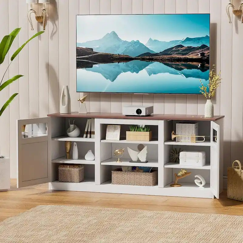 Meuble TV avec placards de rangement à double porte coulissante