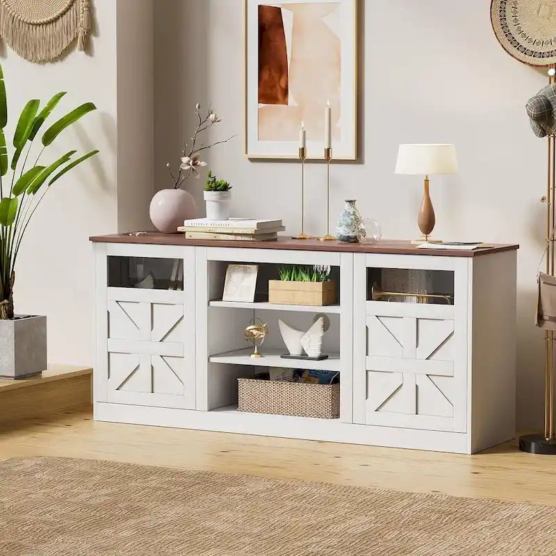 Meuble TV avec placards de rangement à double porte coulissante