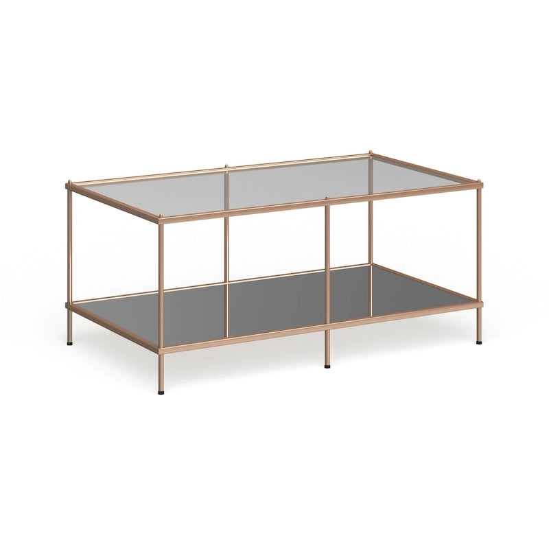 Table basse rectangulaire avec plateau en verre et étagère inférieure