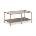 Table basse rectangulaire avec plateau en verre et étagère inférieure