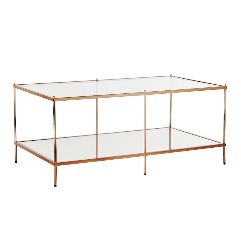 Table basse rectangulaire avec plateau en verre et étagère inférieure