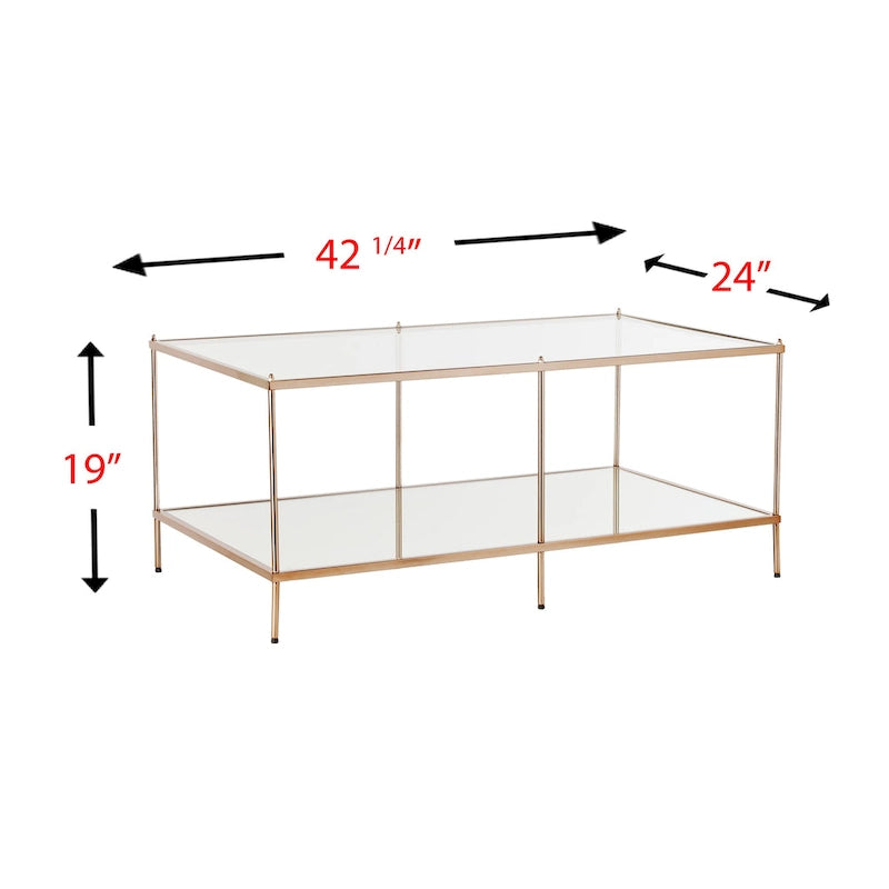 Table basse rectangulaire avec plateau en verre et étagère inférieure