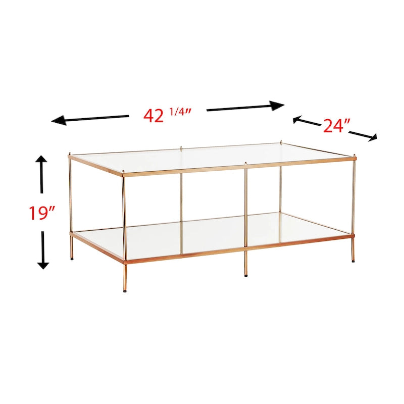 Table basse rectangulaire avec plateau en verre et étagère inférieure