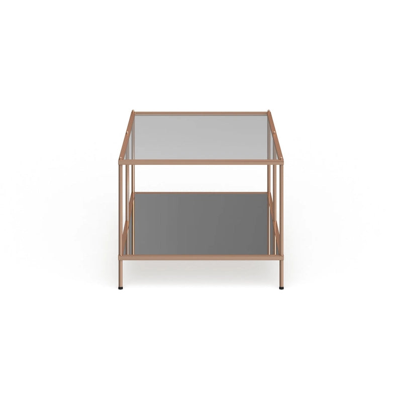 Table basse rectangulaire avec plateau en verre et étagère inférieure