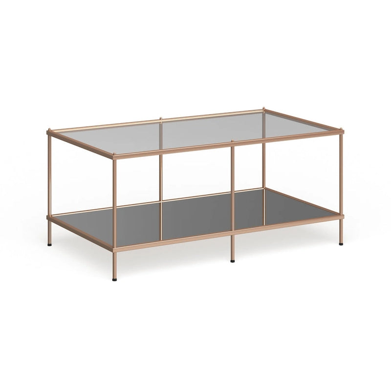 Table basse rectangulaire avec plateau en verre et étagère inférieure