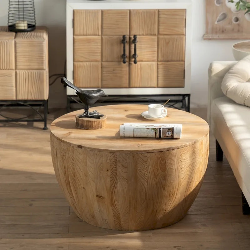 Table basse en bois en forme de tambour, style vintage