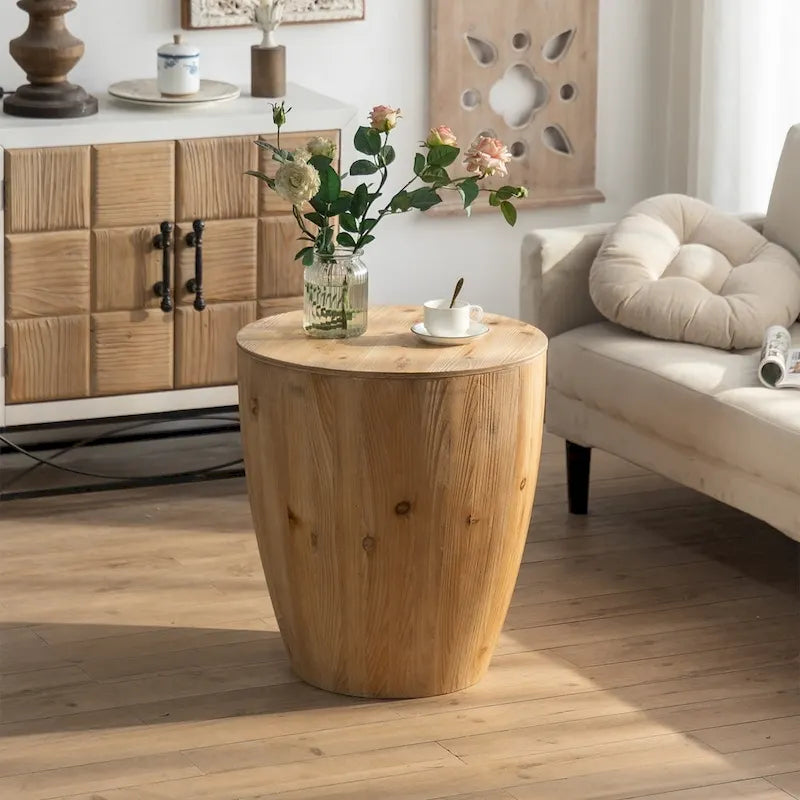Table basse en bois en forme de tambour, style vintage