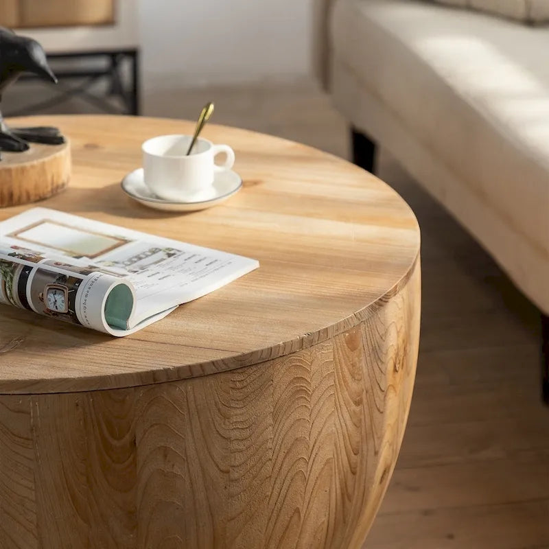 Table basse en bois en forme de tambour, style vintage