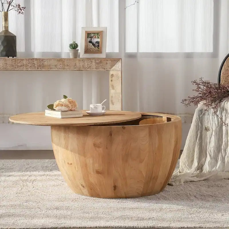Table basse en bois en forme de tambour, style vintage
