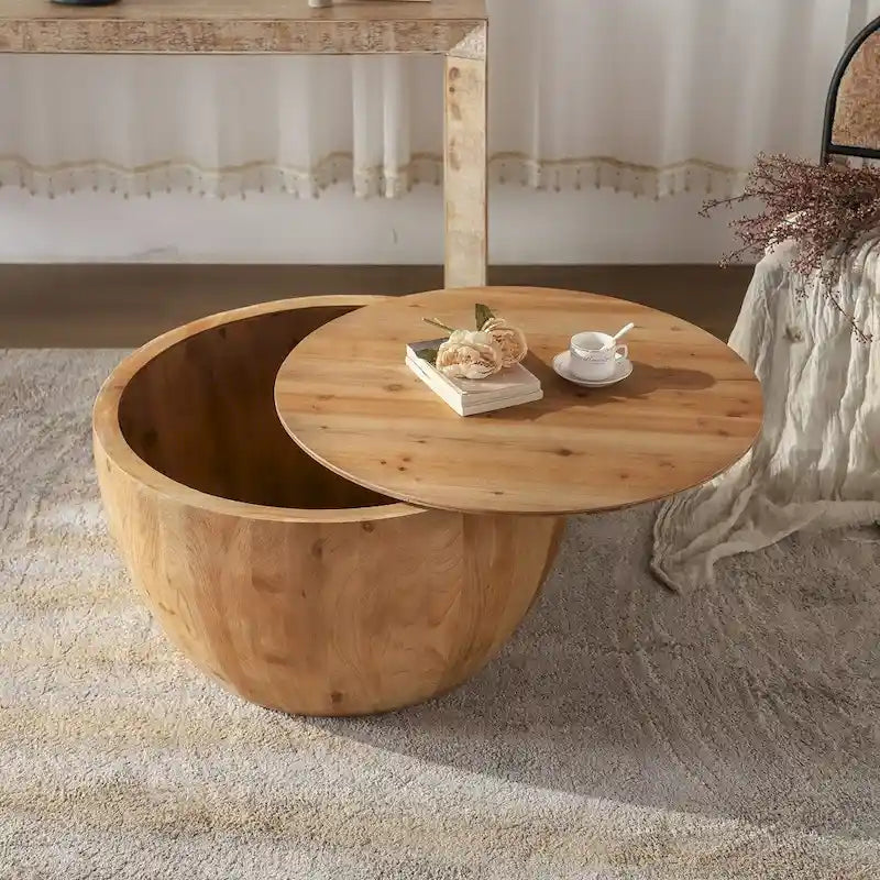 Table basse en bois en forme de tambour, style vintage