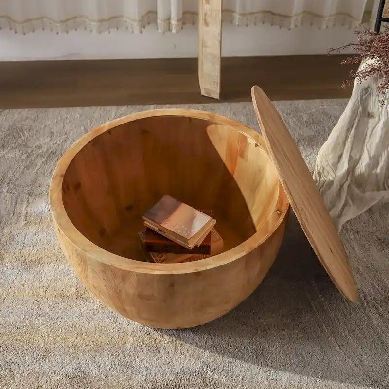 Table basse en bois en forme de tambour, style vintage
