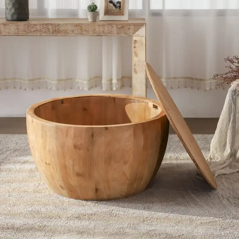 Table basse en bois en forme de tambour, style vintage