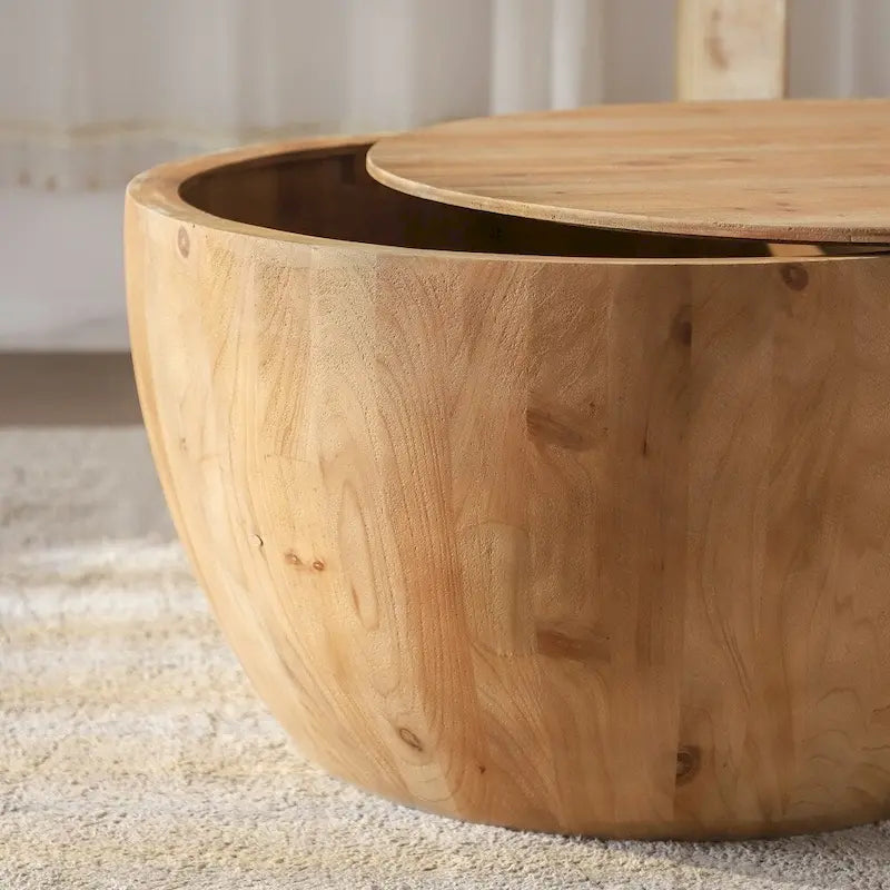 Table basse en bois en forme de tambour, style vintage