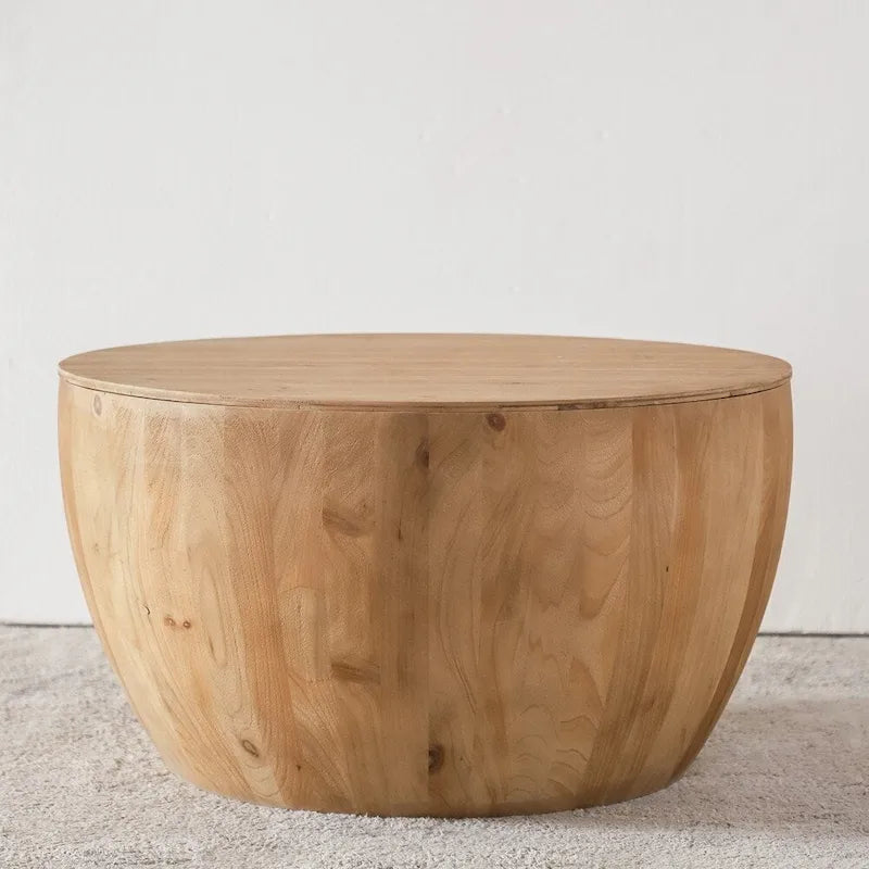 Table basse en bois en forme de tambour, style vintage