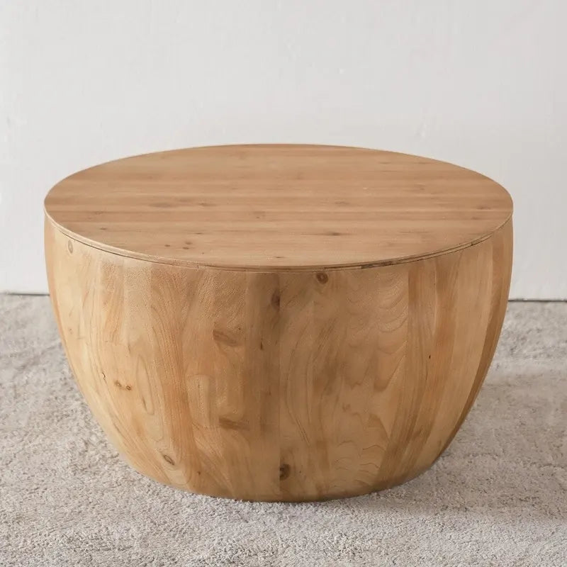 Table basse en bois en forme de tambour, style vintage