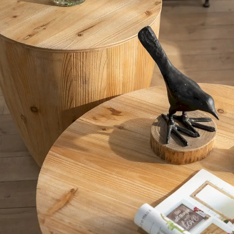 Table basse en bois en forme de tambour, style vintage