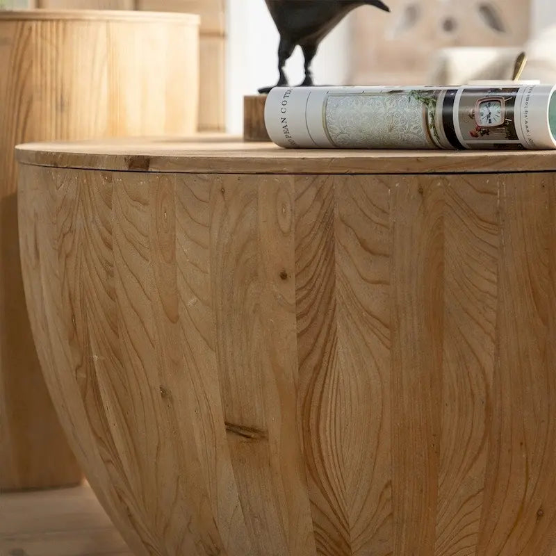 Table basse en bois en forme de tambour, style vintage