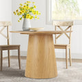 Table à manger ronde à piédestal de 42 pouces avec placage de chêne blanc et bord biseauté