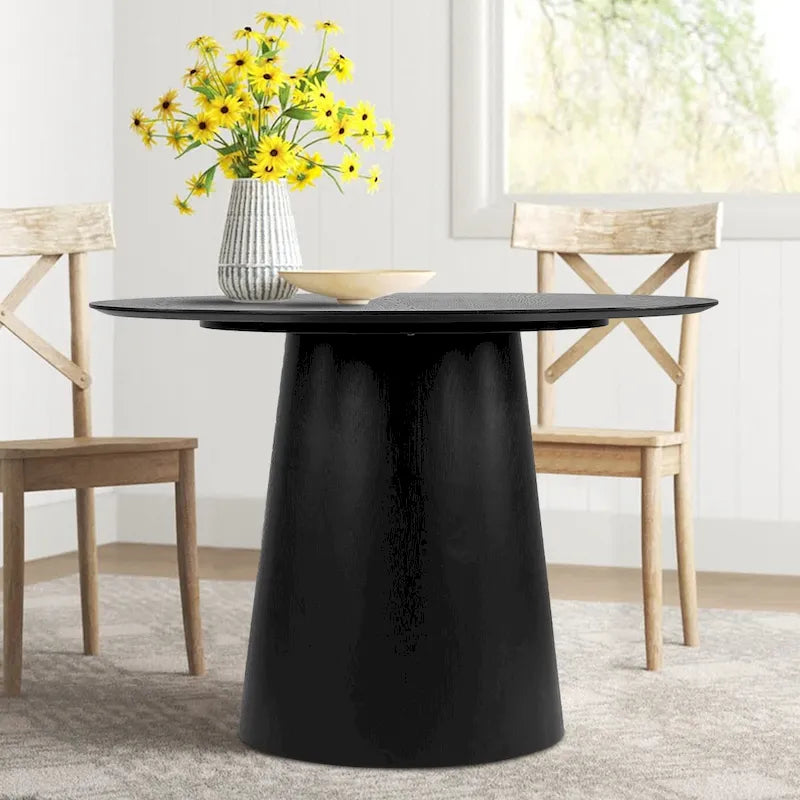 Table à manger ronde à piédestal de 42 pouces avec placage de chêne blanc et bord biseauté