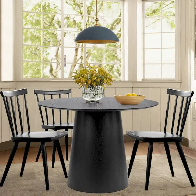 Table à manger ronde à piédestal de 42 pouces avec placage de chêne blanc et bord biseauté