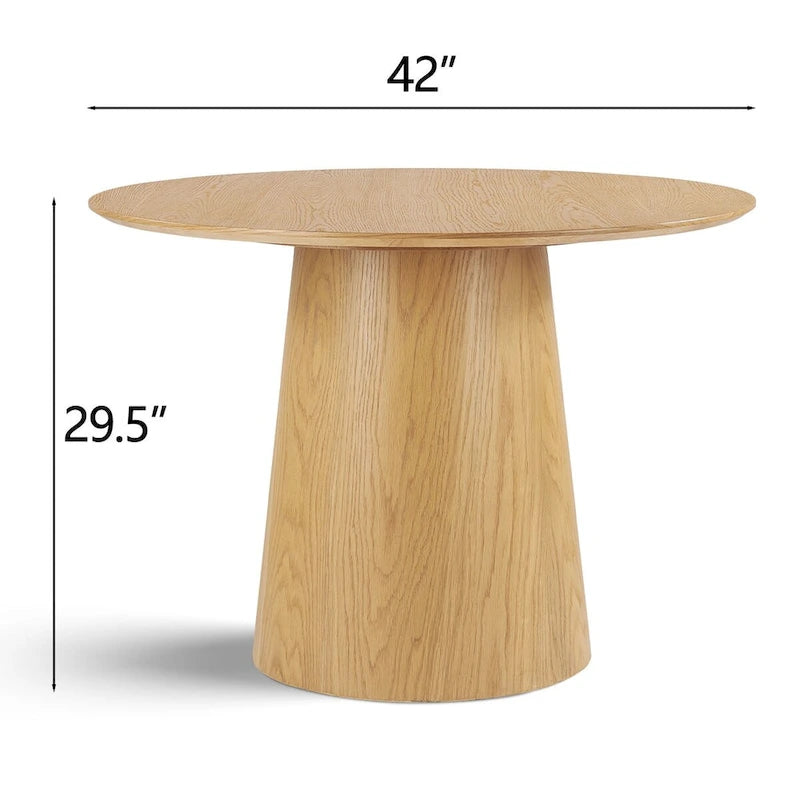 Table à manger ronde à piédestal de 42 pouces avec placage de chêne blanc et bord biseauté
