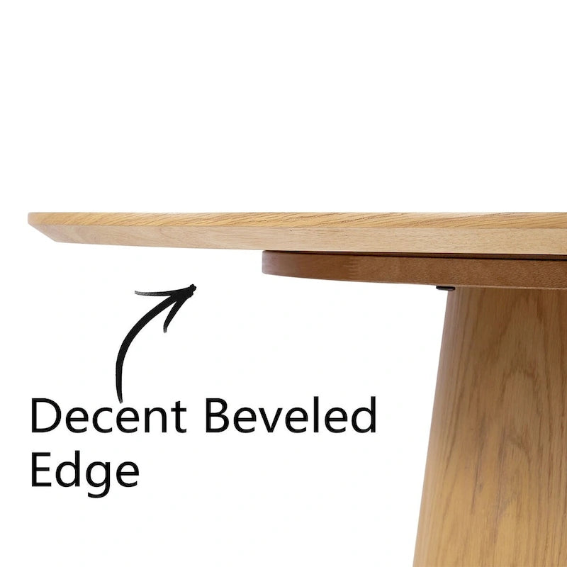 Table à manger ronde à piédestal de 42 pouces avec placage de chêne blanc et bord biseauté