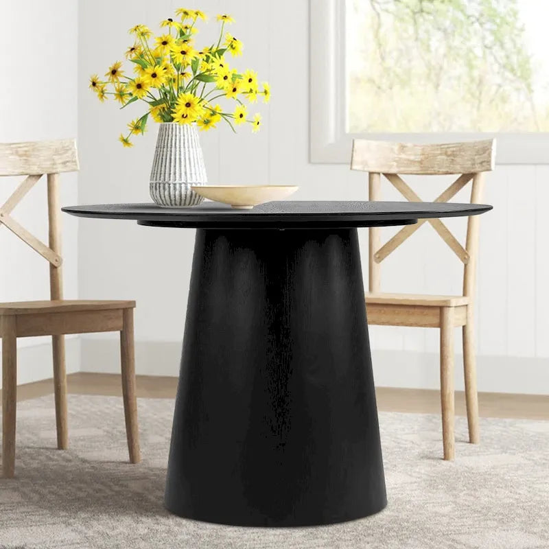Table à manger ronde à piédestal de 42 pouces avec placage de chêne blanc et bord biseauté