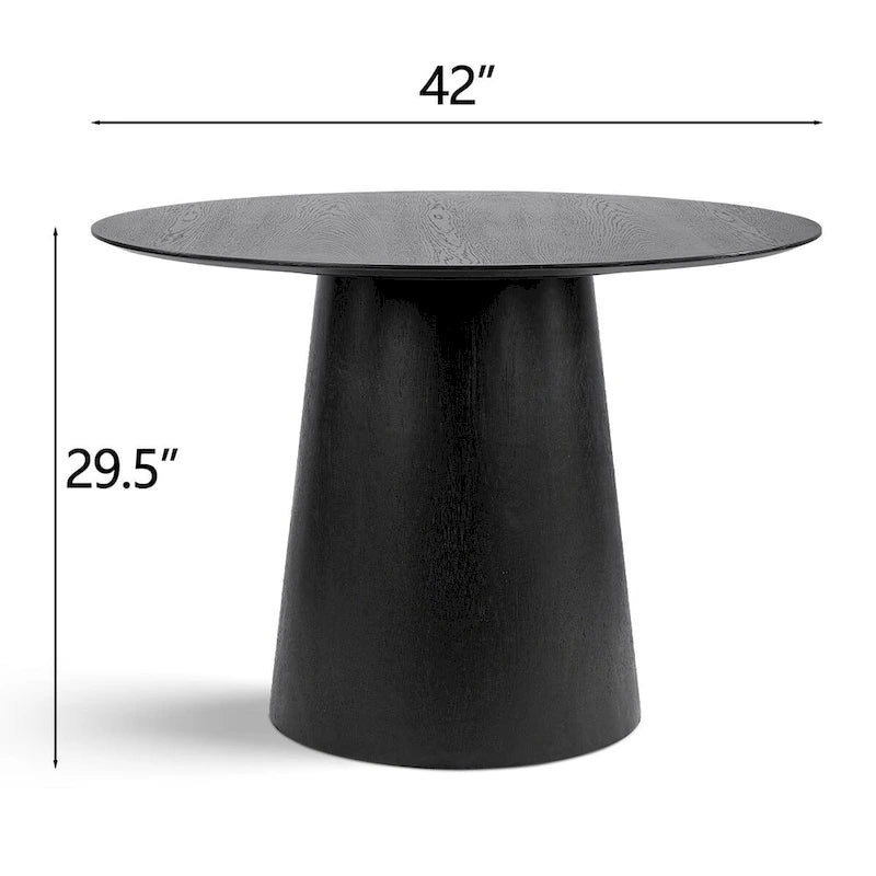 Table à manger ronde à piédestal de 42 pouces avec placage de chêne blanc et bord biseauté