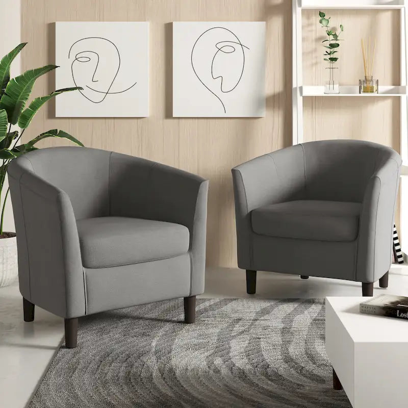 2 fauteuils club modernes en lin avec accoudoirs ronds