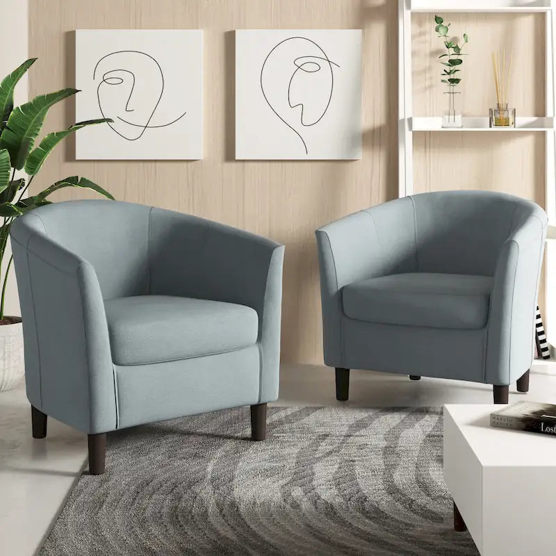 2 fauteuils club modernes en lin avec accoudoirs ronds