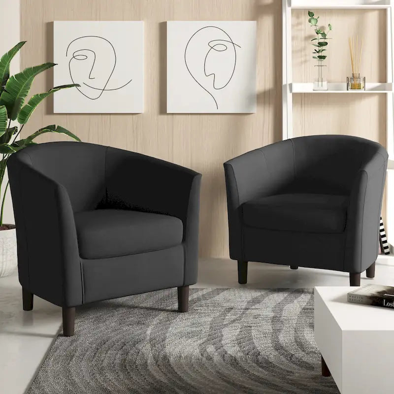 2 fauteuils club modernes en lin avec accoudoirs ronds