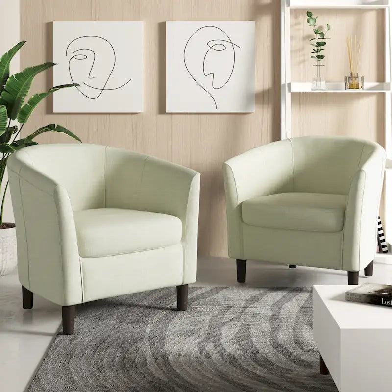 2 fauteuils club modernes en lin avec accoudoirs ronds