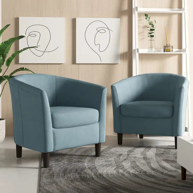 2 fauteuils club modernes en lin avec accoudoirs ronds