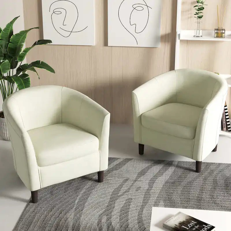 2 fauteuils club modernes en lin avec accoudoirs ronds