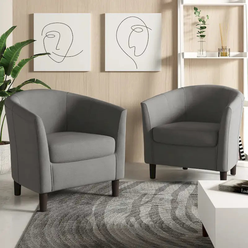 2 fauteuils club modernes en lin avec accoudoirs ronds