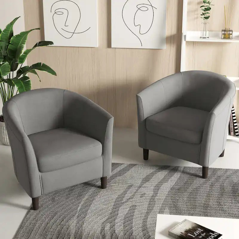 2 fauteuils club modernes en lin avec accoudoirs ronds