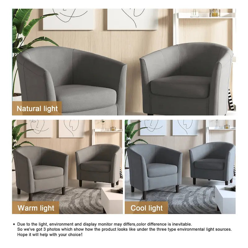 2 fauteuils club modernes en lin avec accoudoirs ronds