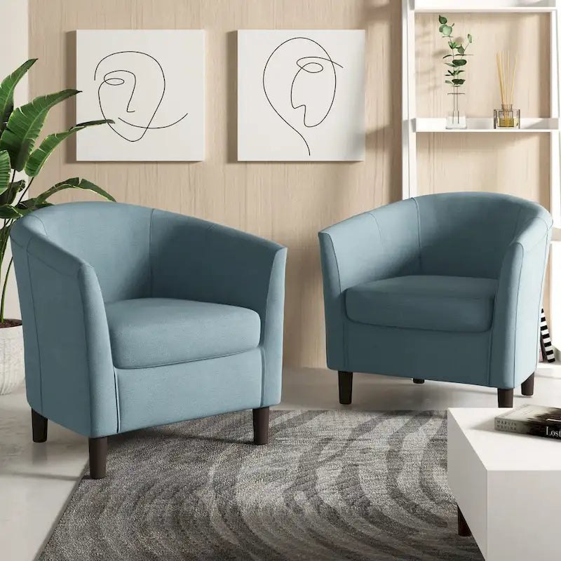 2 fauteuils club modernes en lin avec accoudoirs ronds