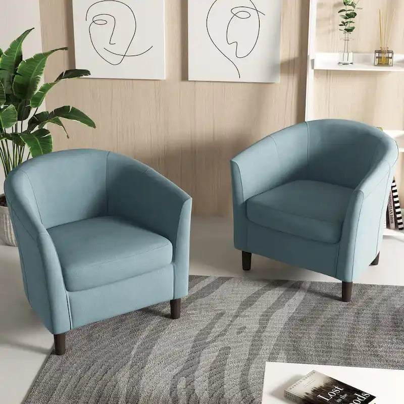2 fauteuils club modernes en lin avec accoudoirs ronds