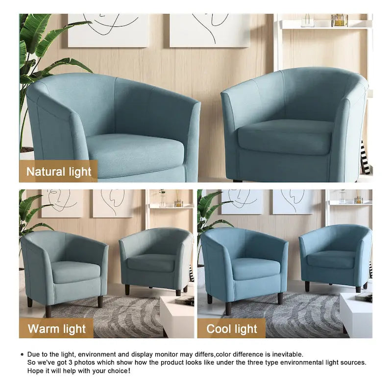 2 fauteuils club modernes en lin avec accoudoirs ronds