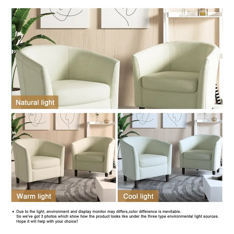 2 fauteuils club modernes en lin avec accoudoirs ronds
