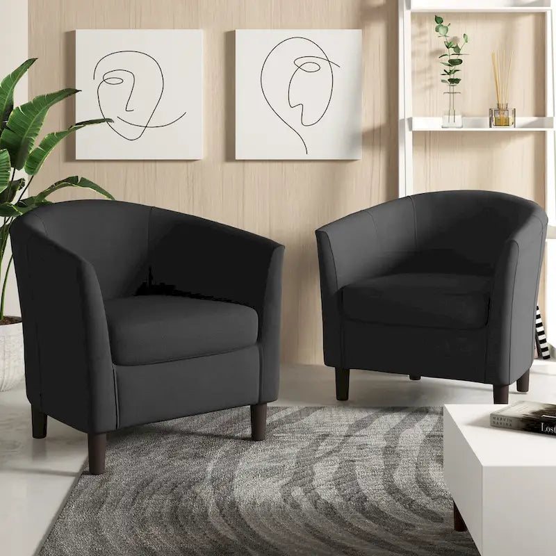 2 fauteuils club modernes en lin avec accoudoirs ronds