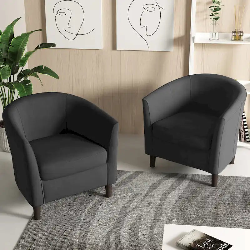 2 fauteuils club modernes en lin avec accoudoirs ronds