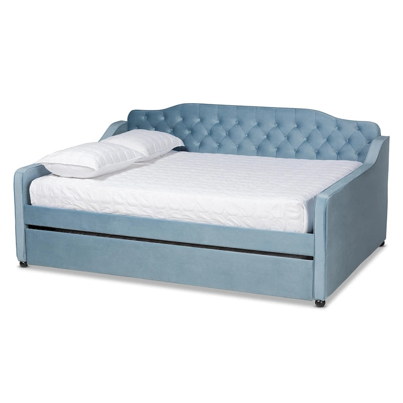Lit de repos contemporain en velours capitonné avec lit gigogne