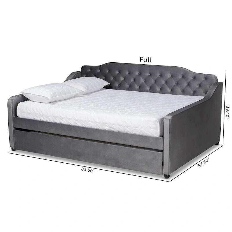 Lit de repos contemporain en velours capitonné avec lit gigogne